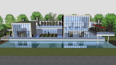 现代中式售楼处外观SU模型下载_sketchup草图大师SKP模型