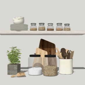 北欧厨具餐具摆件组合su模型